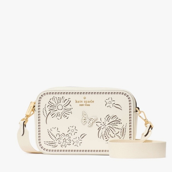 kate spade Madison Perforated Floral Butterfly Camera Crossbody Bag Meringue NWT - Picture 1 of 8